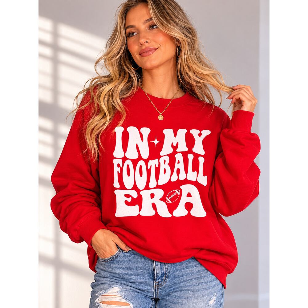 IN MY FOOTBALL ERA Red Graphic Crewneck Sweatshirt Size Large